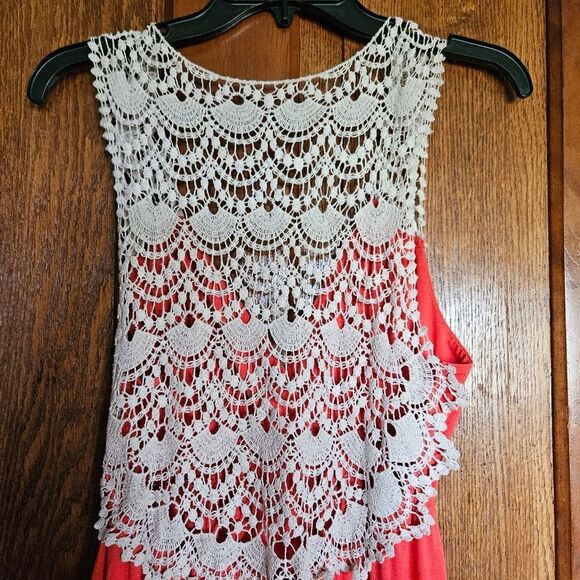 POOF Orange Cream Crochet Maxi Dress L | Boho Summer Sundress - Picture 7 of 9